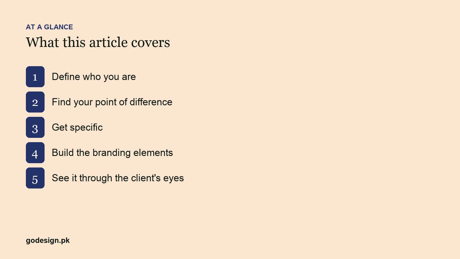 At a glance: the sections of How to Brand Yourself as a Designer in 5 Steps