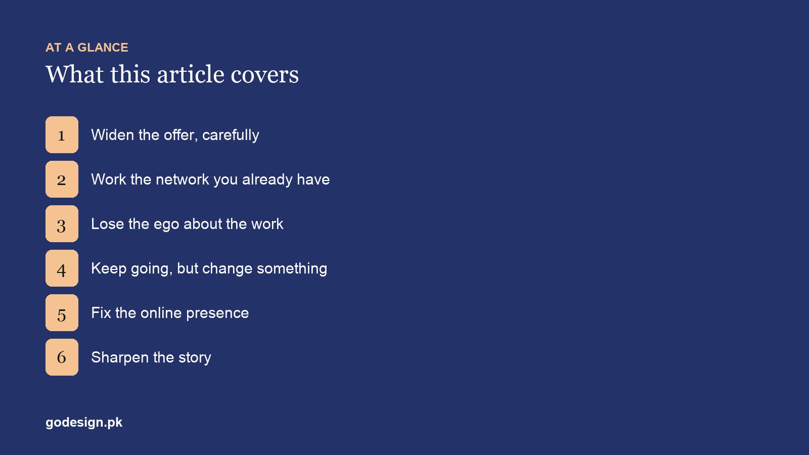 At a glance: the sections of Struggling as a Freelancer? 6 Actions That Turn It Around