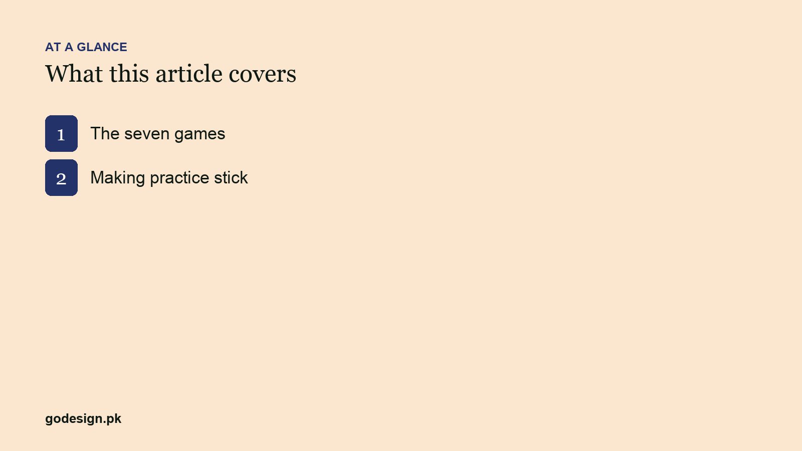 At a glance: the sections of 7 Quick Games for Designers to Sharpen Your Eye in a Break