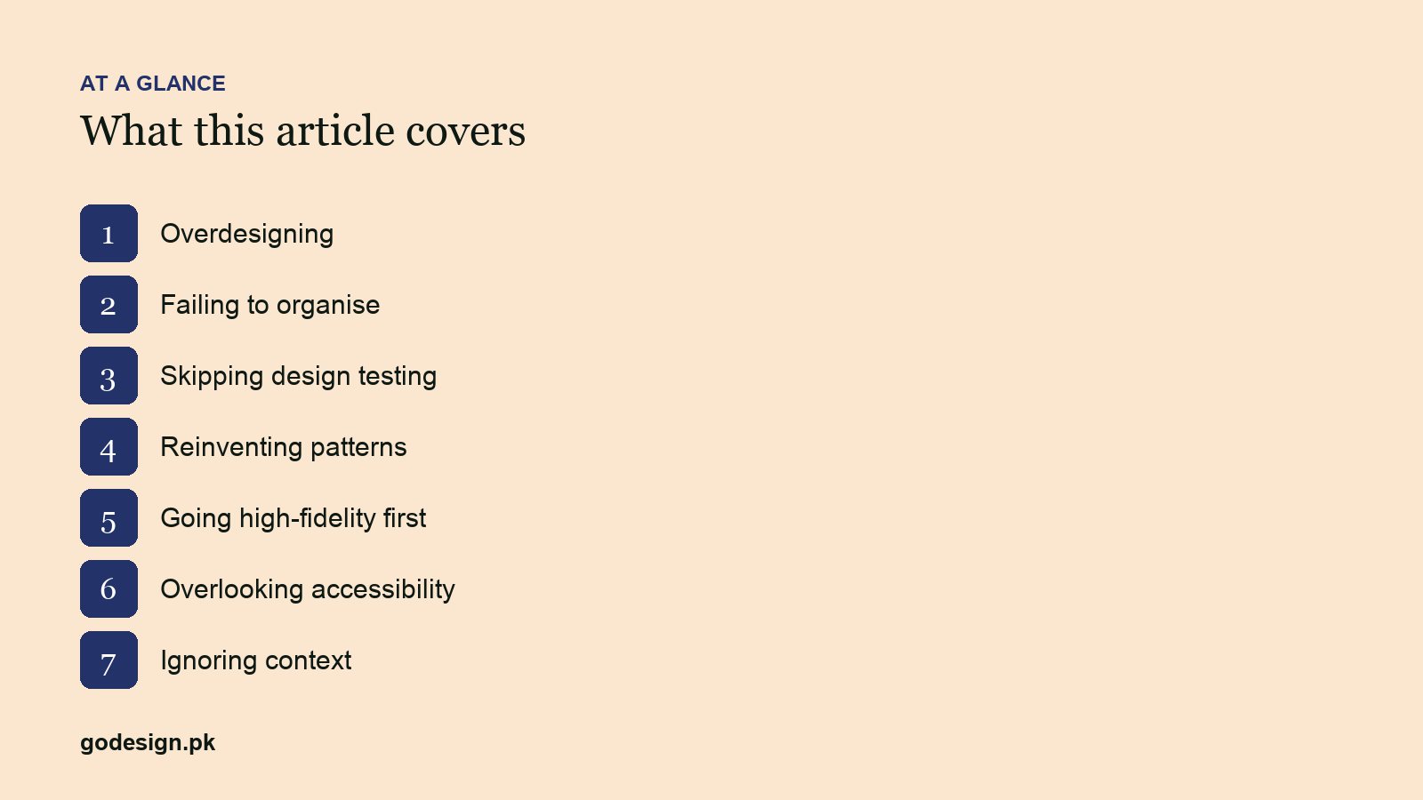 At a glance: the sections of 7 UI Design Mistakes That Quietly Cost You Users