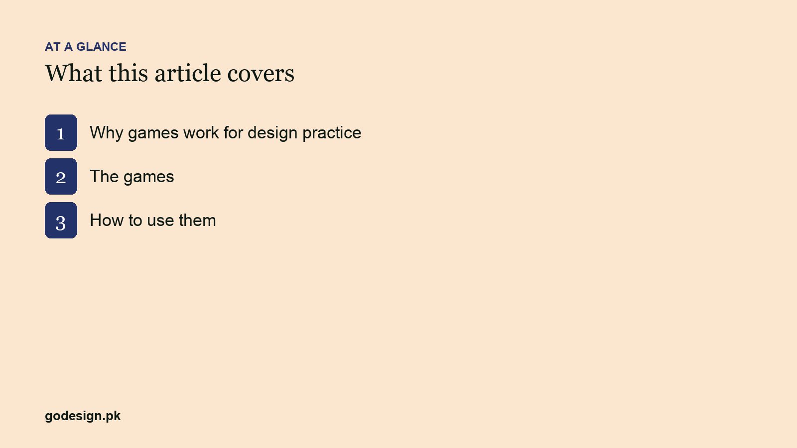 At a glance: the sections of 8 Design Games That Actually Teach You Something