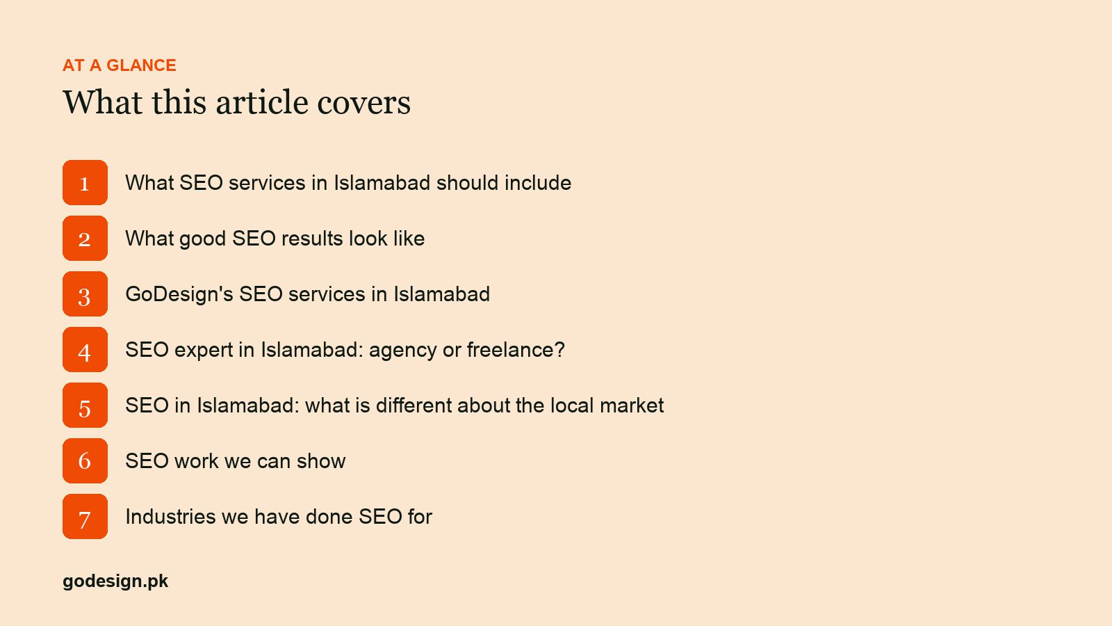 At a glance: the sections of SEO Services in Islamabad: What an SEO Expert Delivers