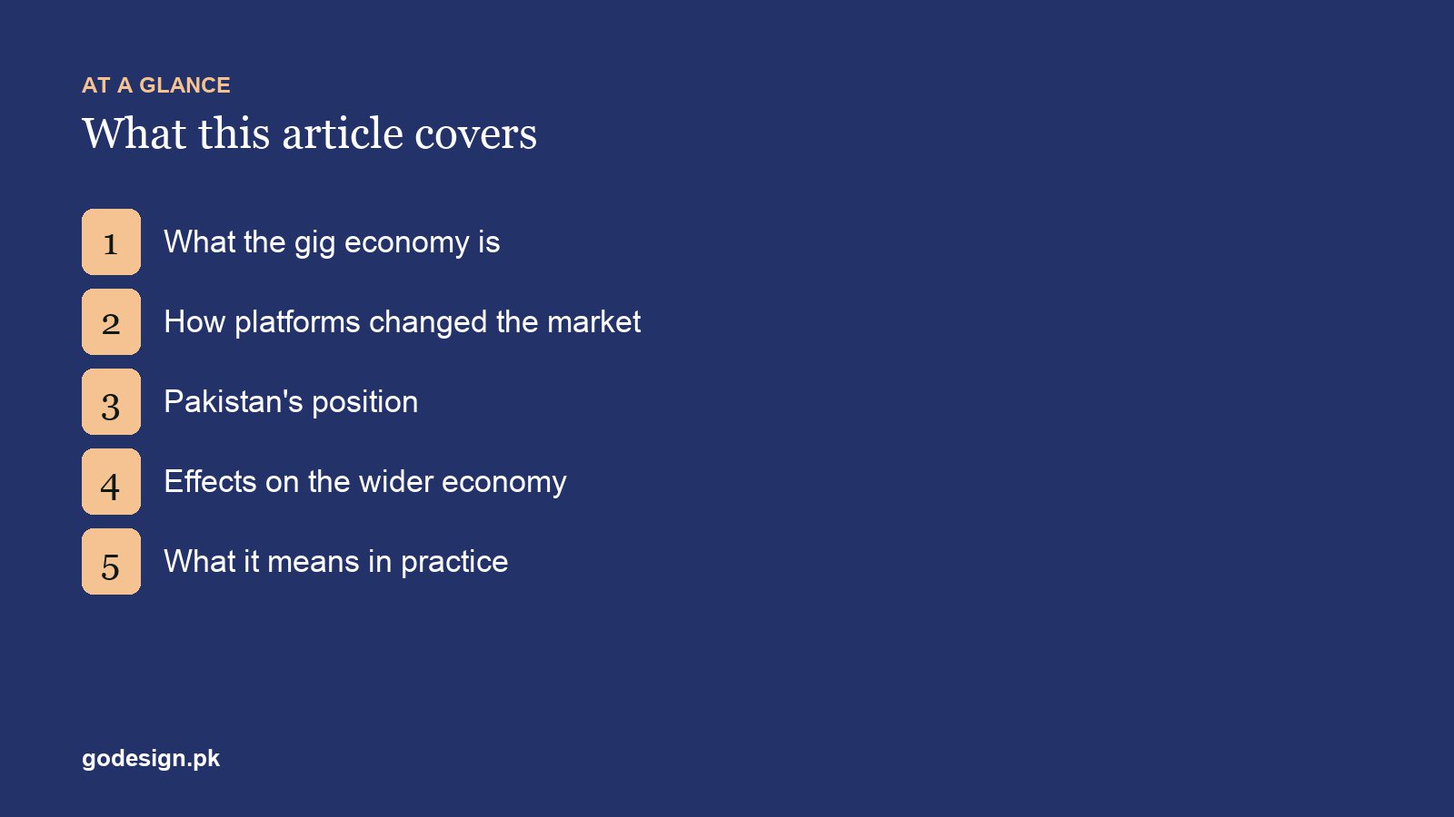 At a glance: the sections of Freelancing and the World Economy: What the Gig Economy Means for Pakistan