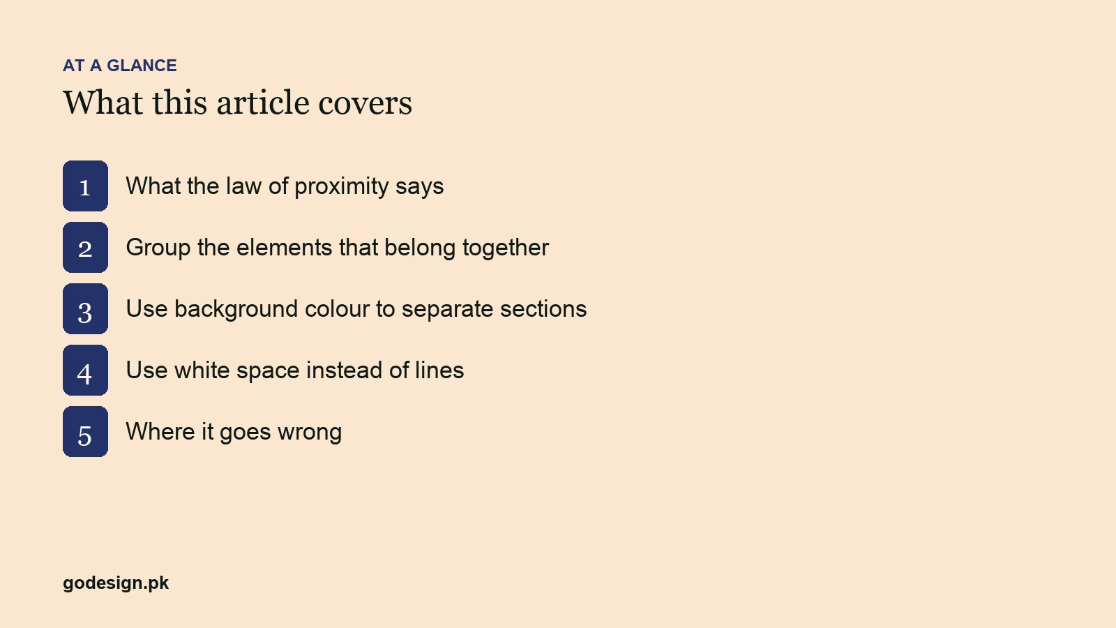 At a glance: the sections of The Law of Proximity in UX Design: How to Apply It