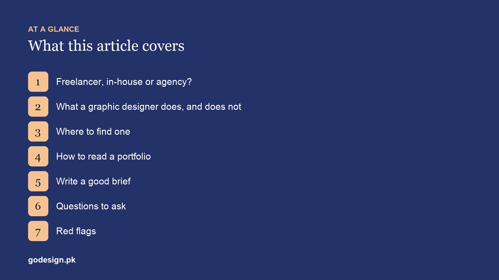 At a glance: the sections of How to Hire a Graphic Designer: A Practical Guide for Businesses
