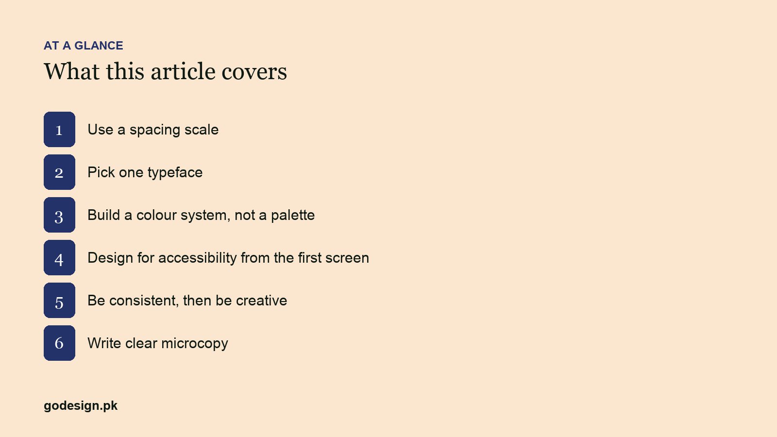 At a glance: the sections of 6 Product Design Principles That Keep Interfaces Consistent