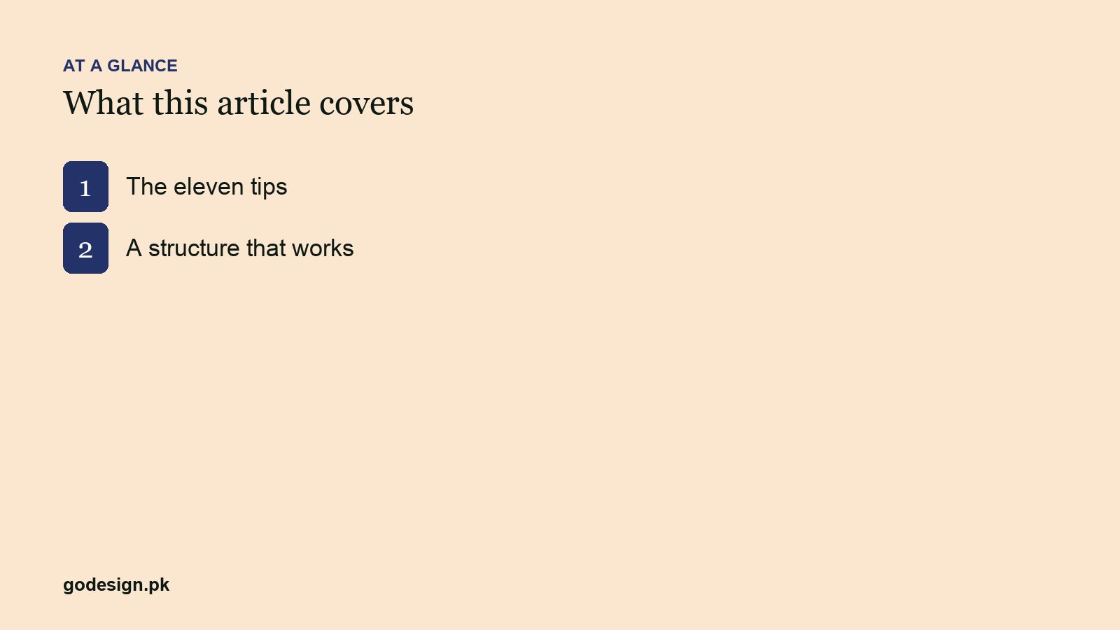 At a glance: the sections of How to Build a Design Portfolio That Wins Clients: 11 Tips