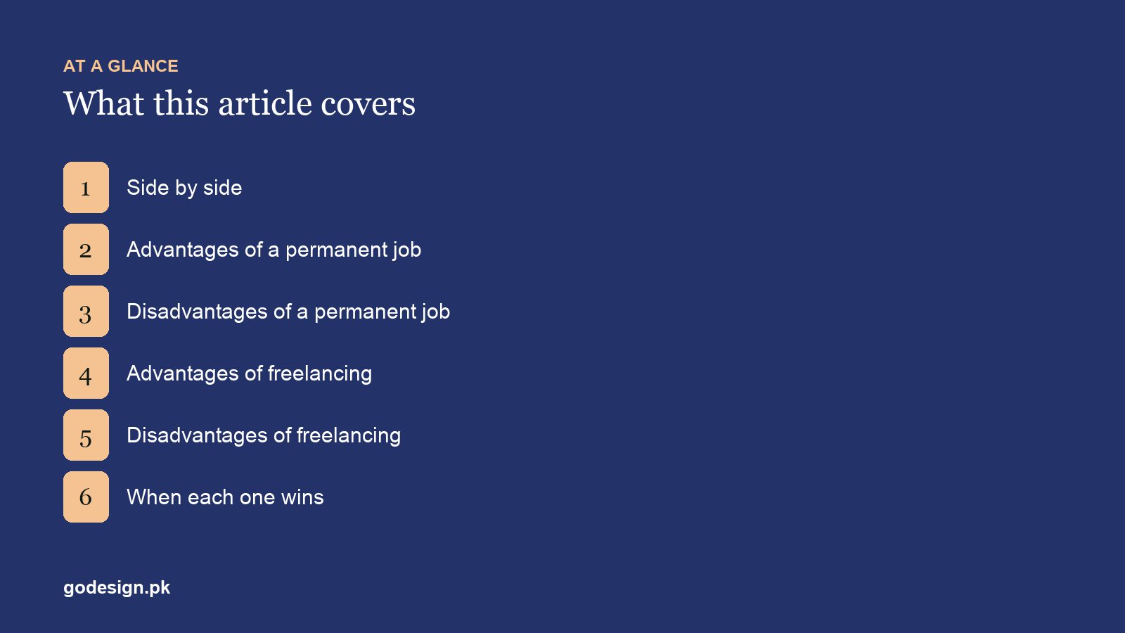 At a glance: the sections of Freelancing vs a Permanent Job: An Honest Comparison