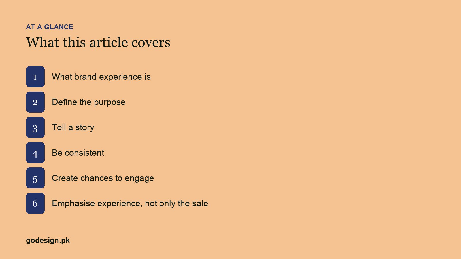 At a glance: the sections of 5 Ways to Build a Brand Experience Customers Remember