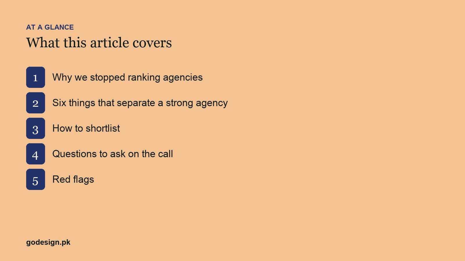 At a glance: the sections of How to Choose a Digital Agency in Pakistan: Criteria, Questions and Red Flags