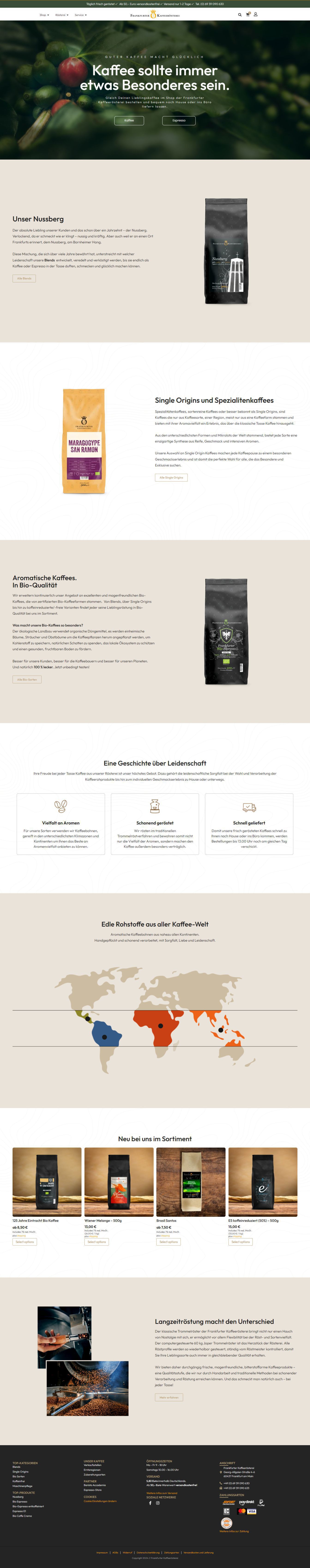 Full page screenshot of Frankfurter Kaffeerösterei