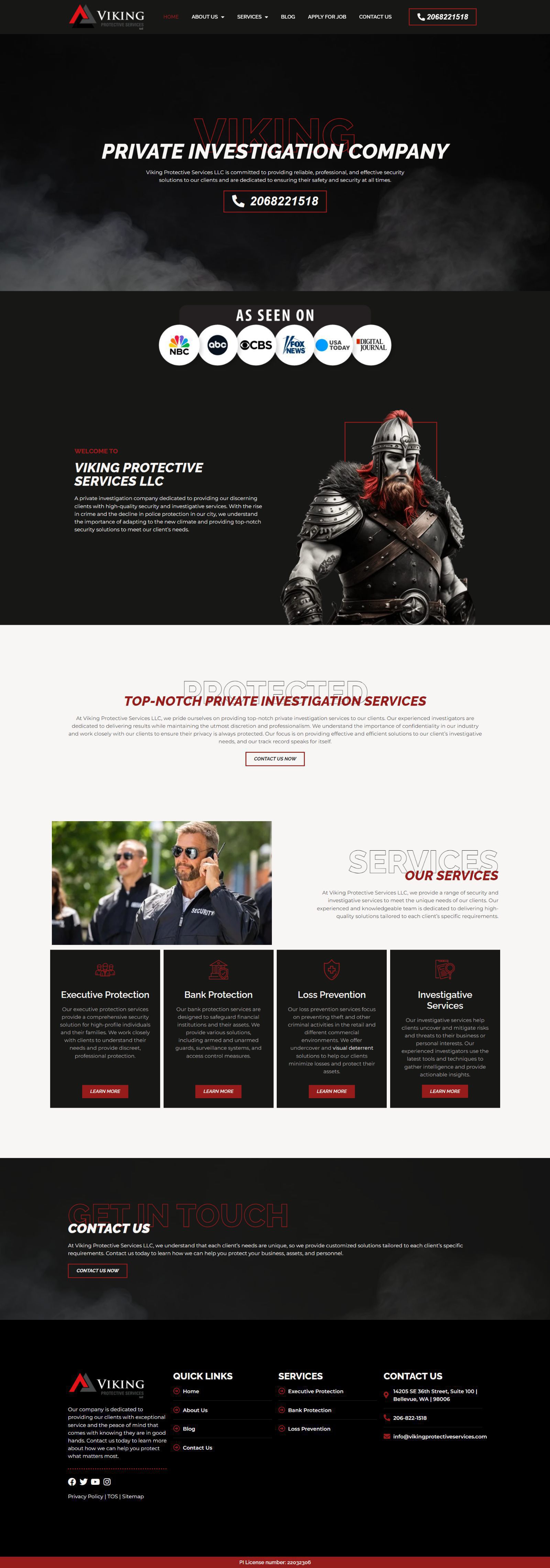 Full page screenshot of Viking Protective Services